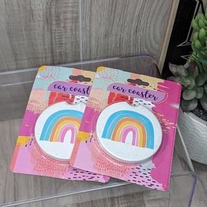 (2) COASTERS "Rainbow" Car Cup Holder Pastels Boho Hippie NEW